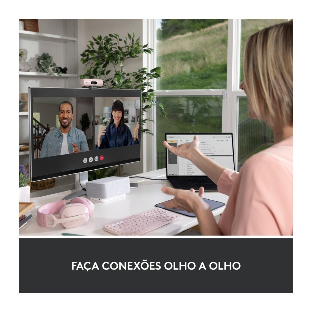 Webcam Logitech Brio 500 Rosa Full HD | KaBuM!