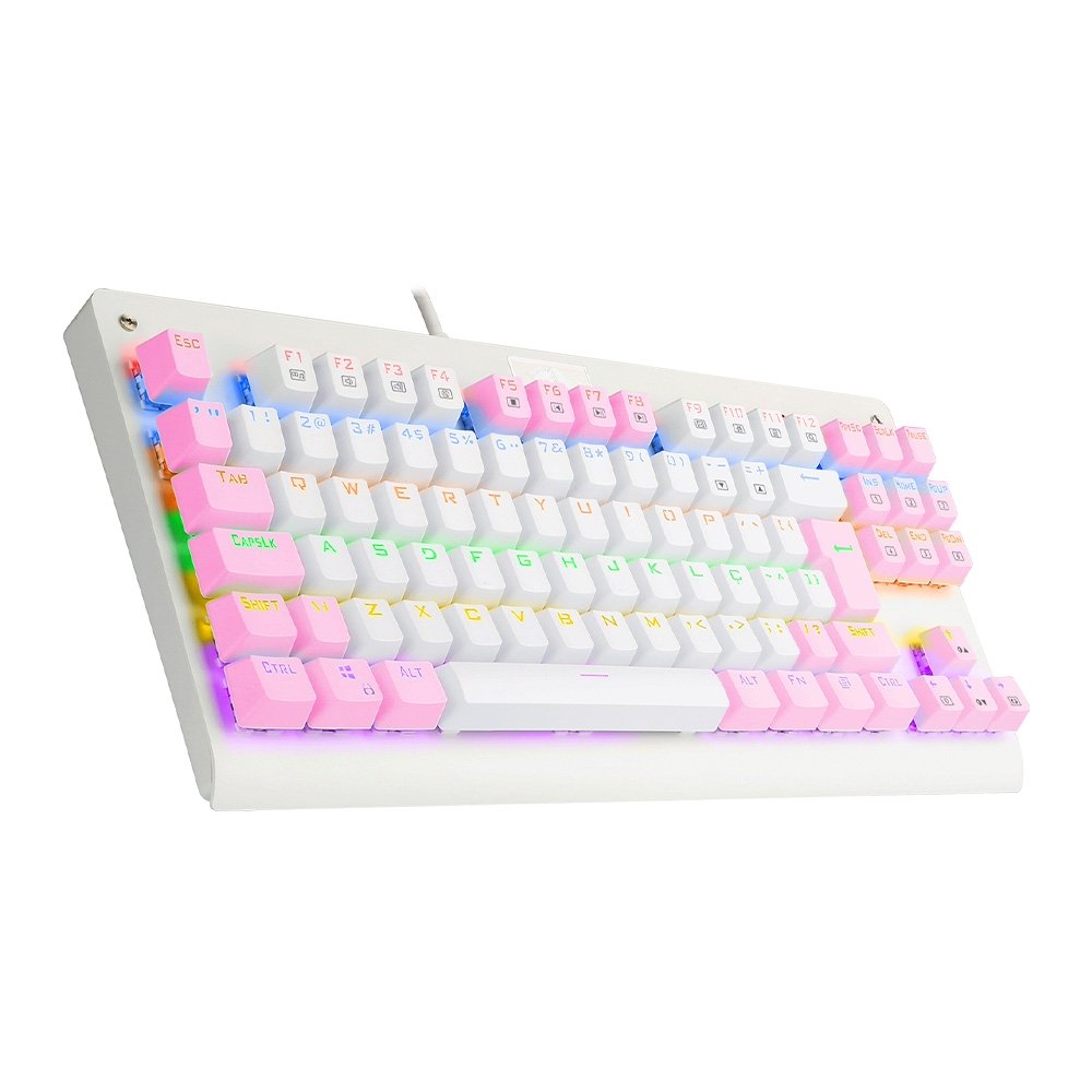 Teclado Mecânico Gamer Redragon Dark Avenger, Rainbow Branco e Rosa, Switch Blue, ABNT2, Branco - K568WP-R (PT-BLUE)