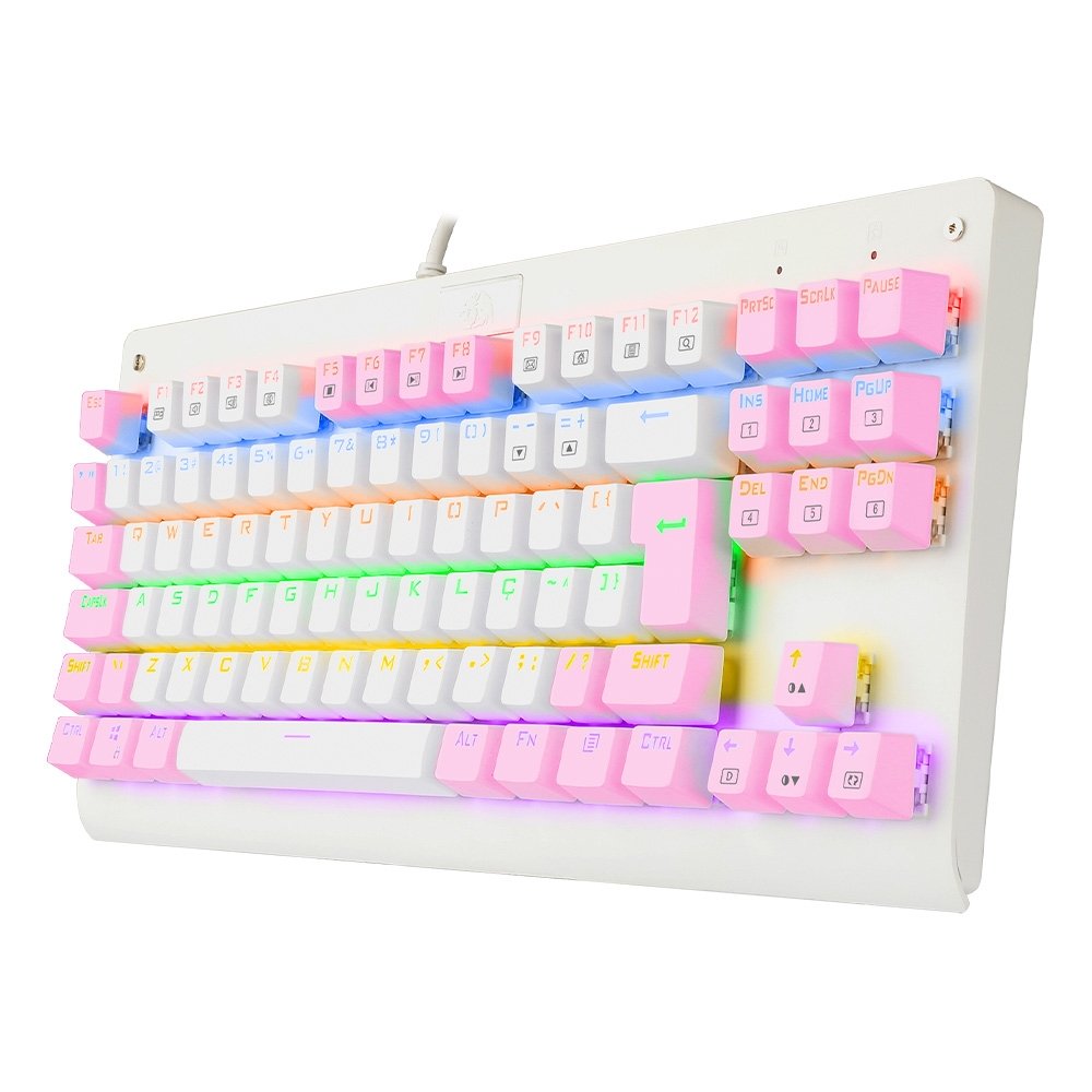 Teclado Mecânico Gamer Redragon Dark Avenger, Rainbow Branco e Rosa, Switch Blue, ABNT2, Branco - K568WP-R (PT-BLUE)
