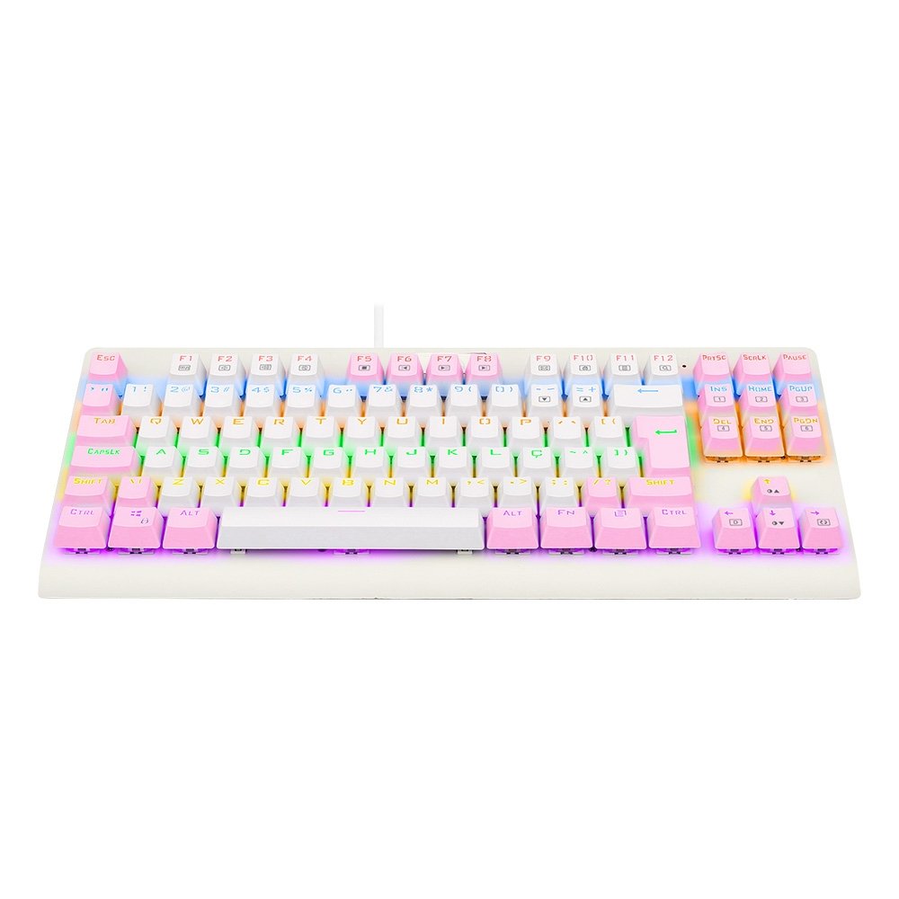 Teclado Mecânico Gamer Redragon Dark Avenger, Rainbow Branco e Rosa, Switch Blue, ABNT2, Branco - K568WP-R (PT-BLUE)