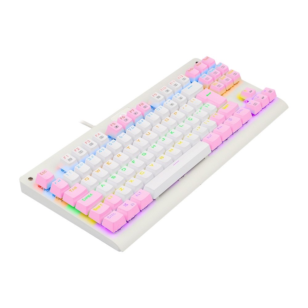 Teclado Mecânico Gamer Redragon Dark Avenger, Rainbow Branco e Rosa, Switch Blue, ABNT2, Branco - K568WP-R (PT-BLUE)