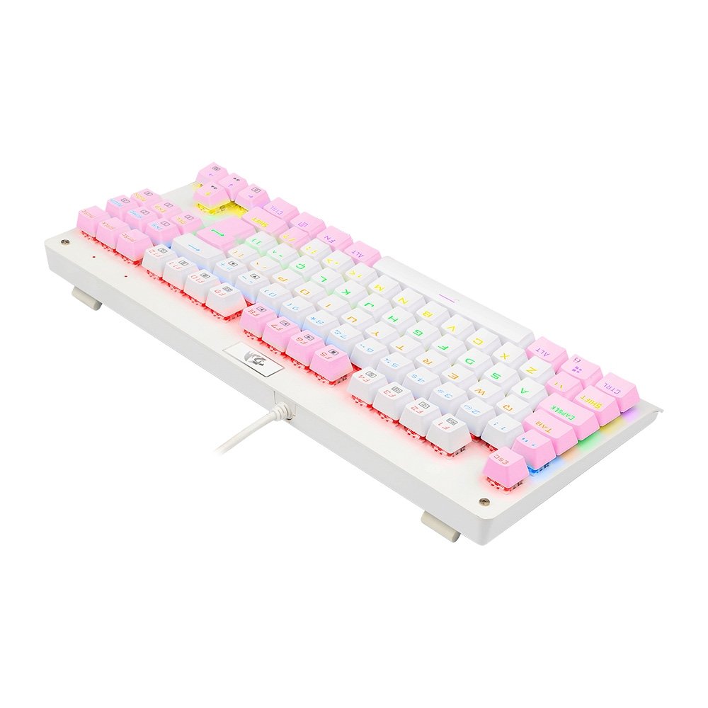 Teclado Mecânico Gamer Redragon Dark Avenger, Rainbow Branco e Rosa, Switch Blue, ABNT2, Branco - K568WP-R (PT-BLUE)
