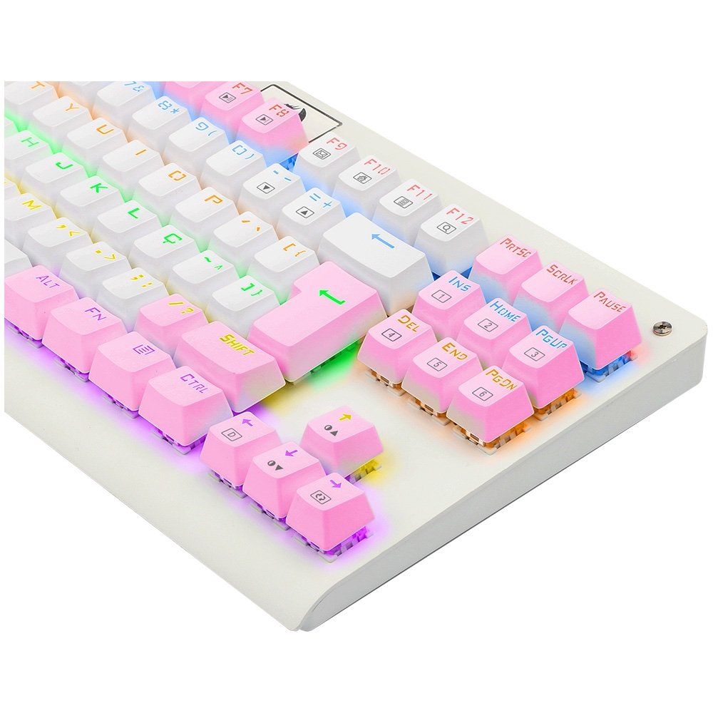 Teclado Mecânico Gamer Redragon Dark Avenger, Rainbow Branco e Rosa, Switch Blue, ABNT2, Branco - K568WP-R (PT-BLUE)