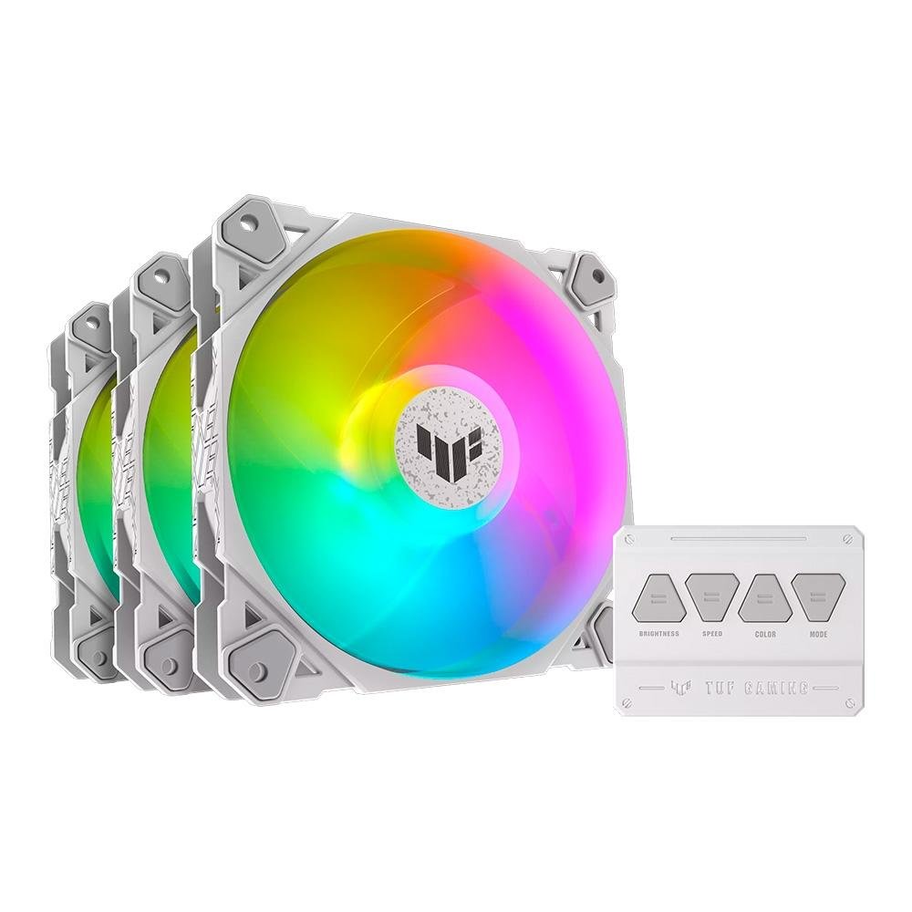 Kit com 3 Ventoinhas ASUS Tuf Gaming TF120, 120mm, ARGB, Branco - 90DA0033-B00030