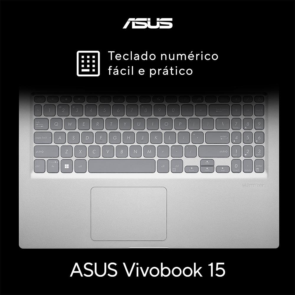 Notebook ASUS Vivobook 15 Intel Core i3-1115G4, 4GB RAM, SSD 256GB, 15.6" Full HD, Endless OS, Prata Metálico - X1500EA-EJ3665