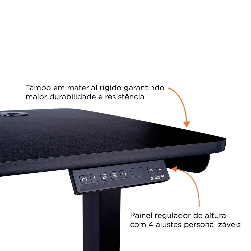 Mesa Office KABUM! TECH DT900, Preta com Regulagem de Altura Automática, Memorização 4 Usuários, Anti Esmagamento - KTDT900PT