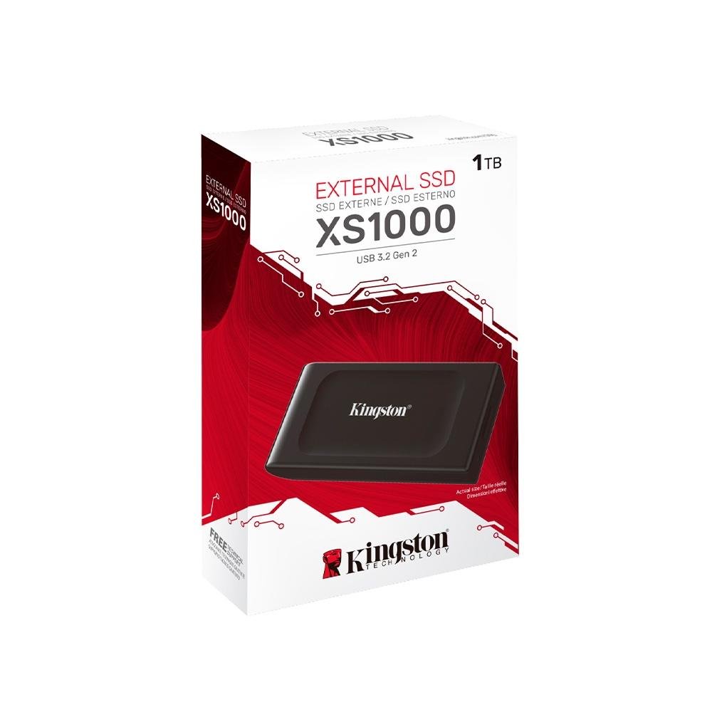SSD Externo Kingston XS1000, 1TB, USB 3.2 Gen 2x2, Portátil, Leitura: 1050 MB/s, Gravação: 1050 MB/s, Preto - SXS1000/1000G