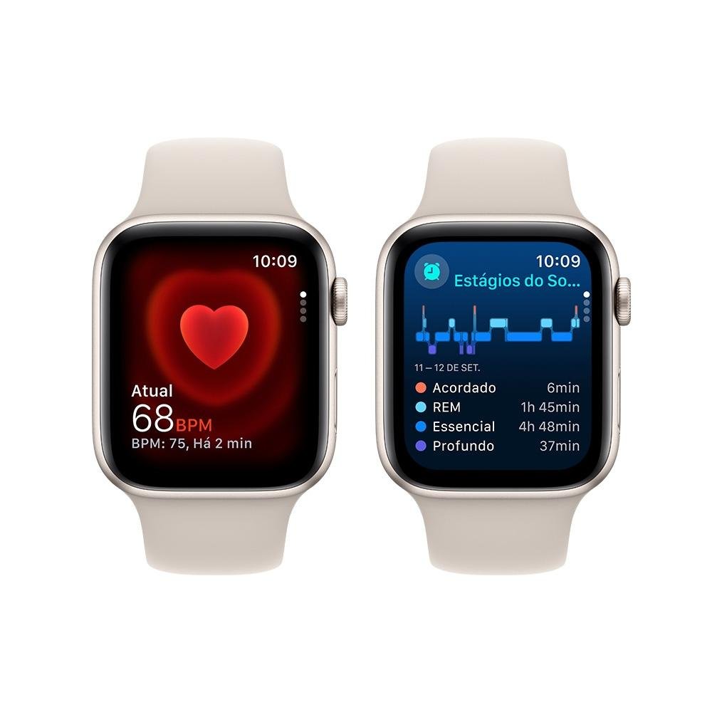 Apple Watch SE GPS + Cellular, Caixa Estelar de Alumínio de 44mm, Pulseira Esportiva Estelar, Tamanho M/G, Neutro em Carbono - MRGX3BZ/A