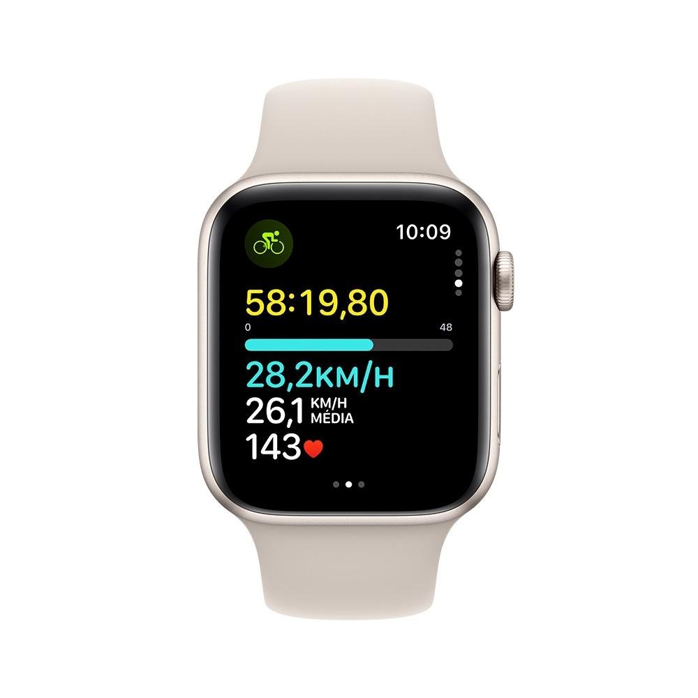 Apple Watch SE GPS + Cellular, Caixa Estelar de Alumínio de 44mm, Pulseira Esportiva Estelar, Tamanho M/G, Neutro em Carbono - MRGX3BZ/A