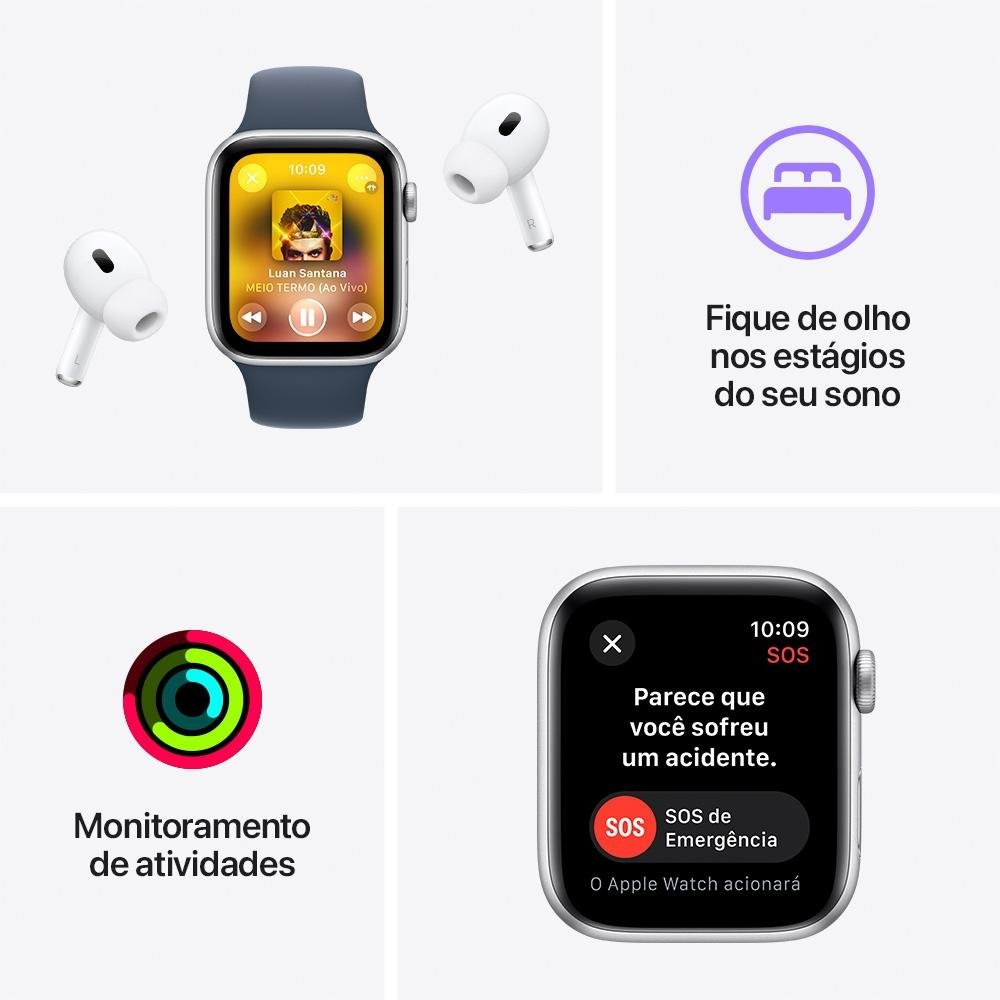 Apple Watch SE GPS + Cellular, Caixa Estelar de Alumínio de 44mm, Pulseira Esportiva Estelar, Tamanho M/G, Neutro em Carbono - MRGX3BZ/A