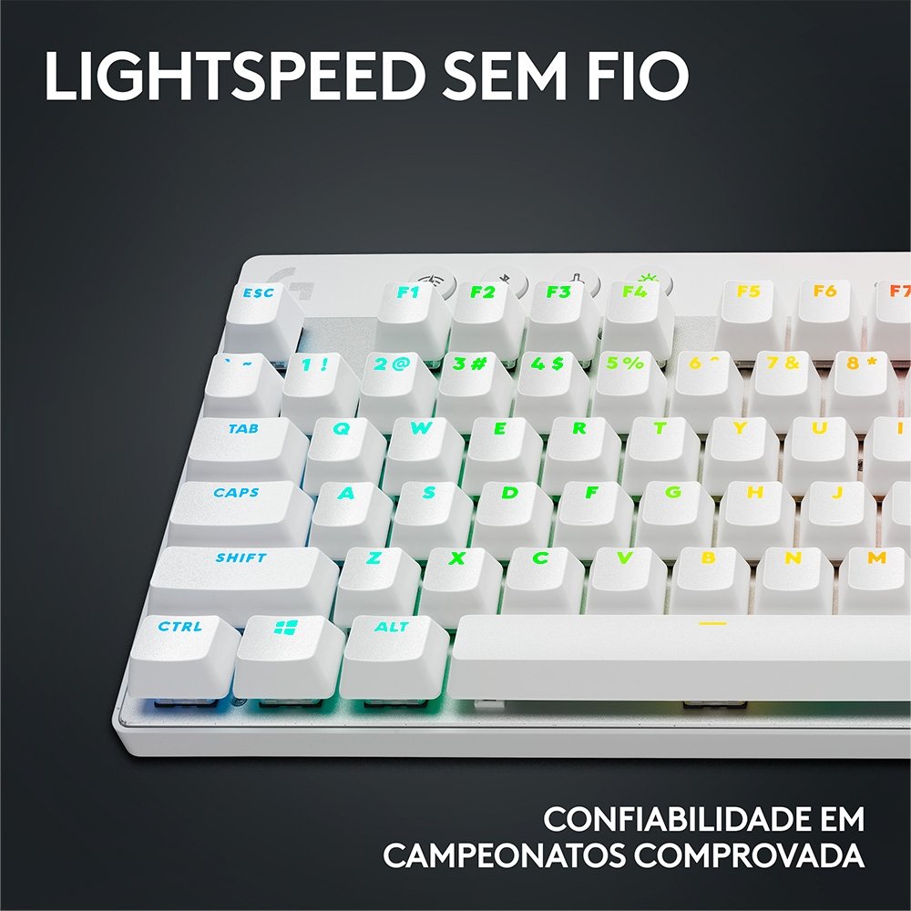 Teclado Gamer Sem Fio Logitech G Pro X com design TKL, Layout US, RGB LIGHTSYNC e Switch Exclusivo GX Brown Tactile, Branco - 920-012143