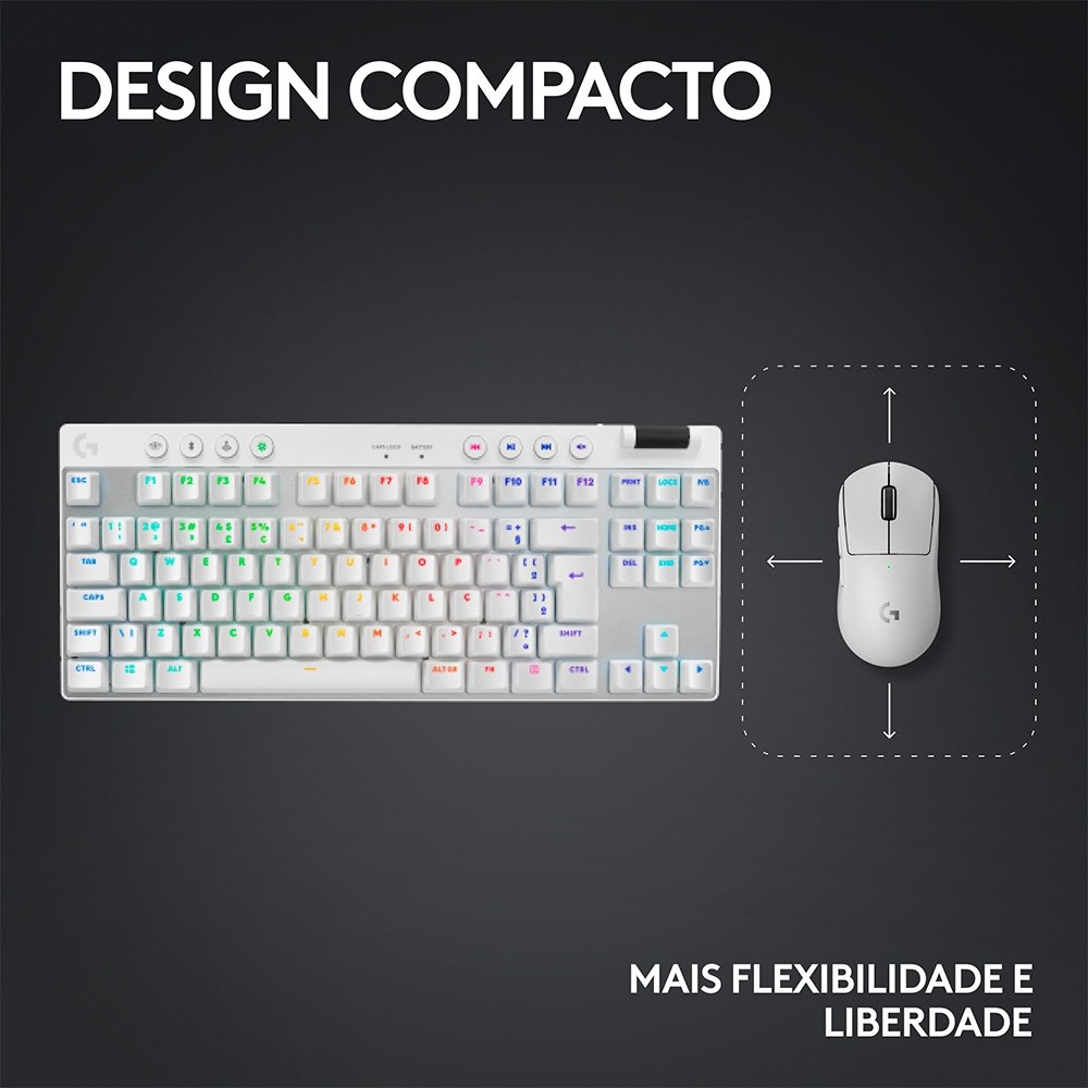 Teclado Gamer Sem Fio Logitech G Pro X com design TKL, Layout US, RGB LIGHTSYNC e Switch Exclusivo GX Brown Tactile, Branco - 920-012143