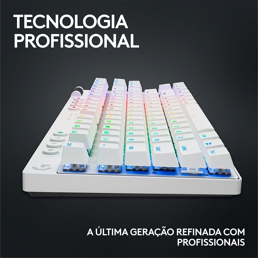 Teclado Gamer Sem Fio Logitech G Pro X com design TKL, Layout US, RGB LIGHTSYNC e Switch Exclusivo GX Brown Tactile, Branco - 920-012143