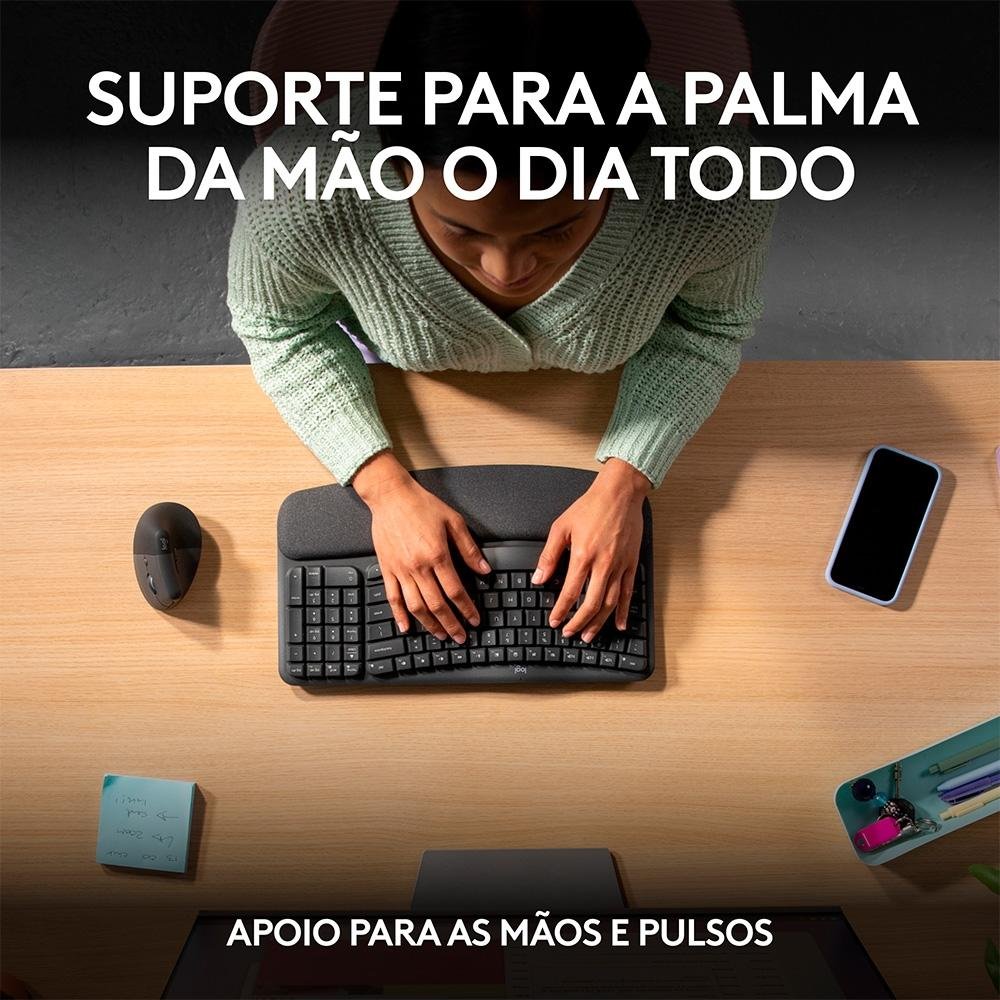 Logitech WAVE KEYS US配列 Teclado Ergonômico sem fio Logitech Wave Keys com Design Ondulado