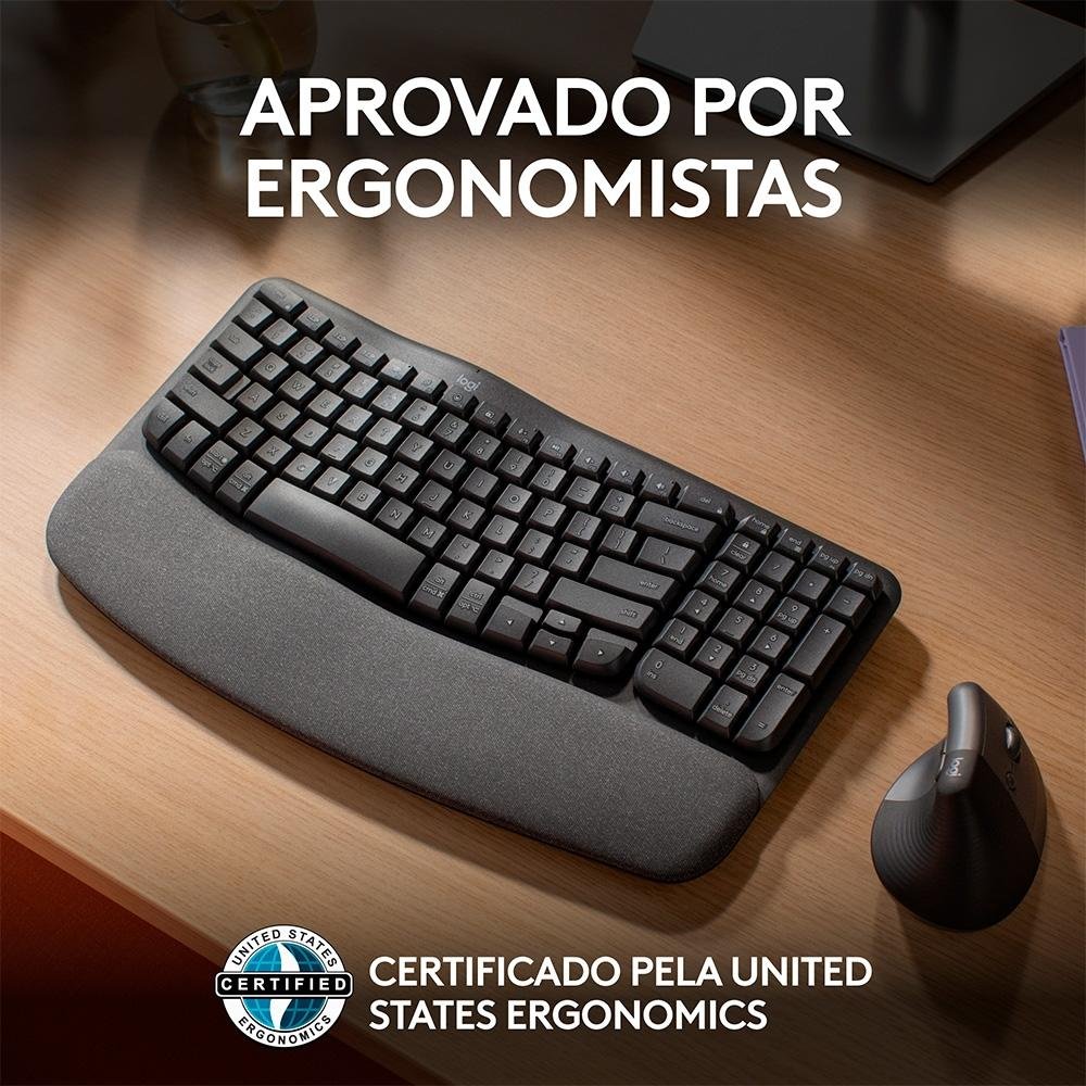 Logitech WAVE KEYS US配列 Teclado Ergonômico sem fio Logitech Wave Keys com Design Ondulado