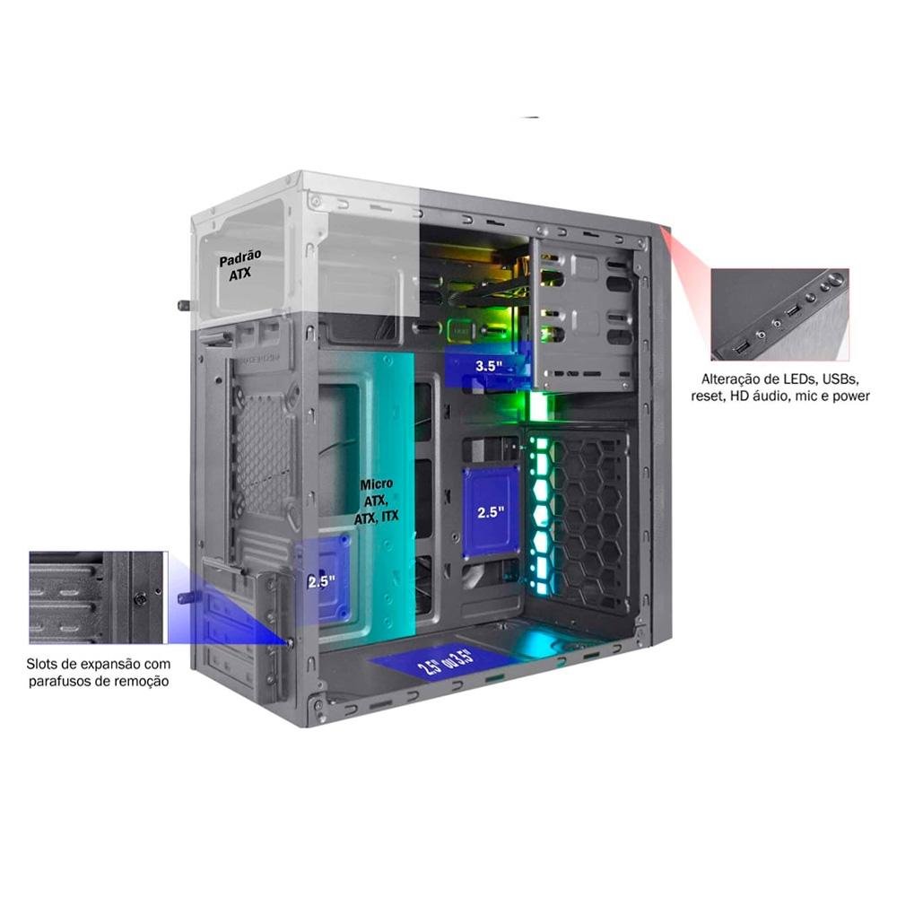 Computador NTC I3-12100, 8GB RAM, SSD 256 NVMe, Fonte 300W, Windows 11 Home - Ntc 4400 As win11Sl