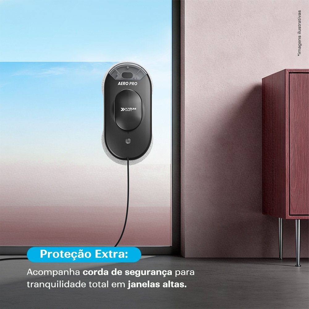 Robô Limpa Vidro KABUM! smart Aero Pro, 3 Modos de Limpeza, App, Controle Remoto, Spray Automático, Bivolt, Preto - KSLV010PT Robô Limpa Vidro KABUM! smart Aero Pro, 3 Modos de Limpeza, App, Controle Remoto, Spray Automático, Bivolt, Preto - KSLV010PT