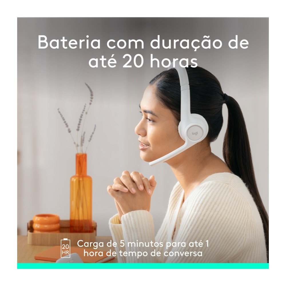 Headset Sem Fio Logitech Zone 300 Com Microfone com Cancelamento de Ruído, Conexão Bluetooth, Bateria Recarregável via USB-C, Branco- 981-001416 Headset Sem Fio Logitech Zone 300 Com Microfone com Cancelamento de Ruído, Conexão Bluetooth, Bateria Recarregável via USB-C, Branco- 981-001416