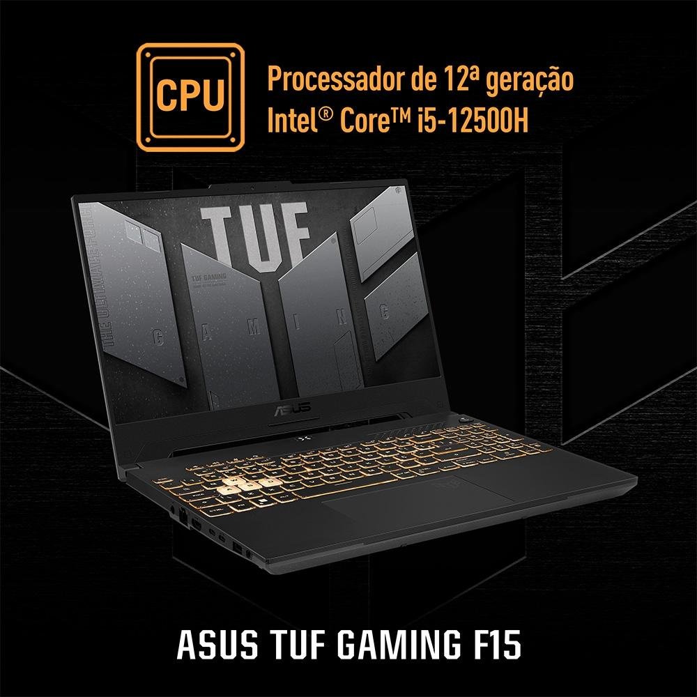 Notebook Gamer ASUS TUF Gaming F15 Intel Core i5 12500H, 16GB RAM, SSD 512GB, 15.6" FHD, RTX 3050, KeepOS, Mecha Gray - FX507ZC4-HN232