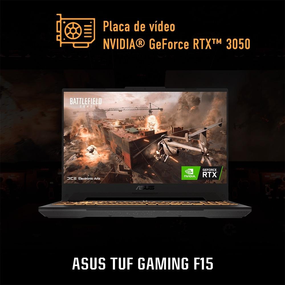 Notebook Gamer ASUS TUF Gaming F15 Intel Core i5 12500H, 16GB RAM, SSD 512GB, 15.6" FHD, RTX 3050, KeepOS, Mecha Gray - FX507ZC4-HN232