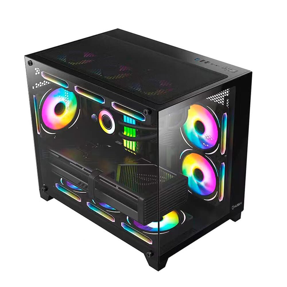 Gabinete Gamer Husky Dome 210, Mini Tower, M-ATX, Lateral e Frontal em Vidro, Sem FANs, Preto - HGN210PT Gabinete Gamer Husky Dome 210, Mini Tower, M-ATX, Lateral e Frontal em Vidro, Sem FANs, Preto - HGN210PT
