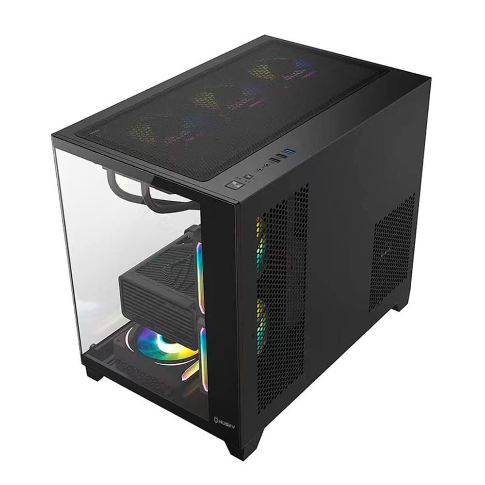 Gabinete Gamer Husky Dome 210, Mini Tower, M-ATX, Lateral e Frontal em Vidro, Sem FANs, Preto - HGN210PT Gabinete Gamer Husky Dome 210, Mini Tower, M-ATX, Lateral e Frontal em Vidro, Sem FANs, Preto - HGN210PT