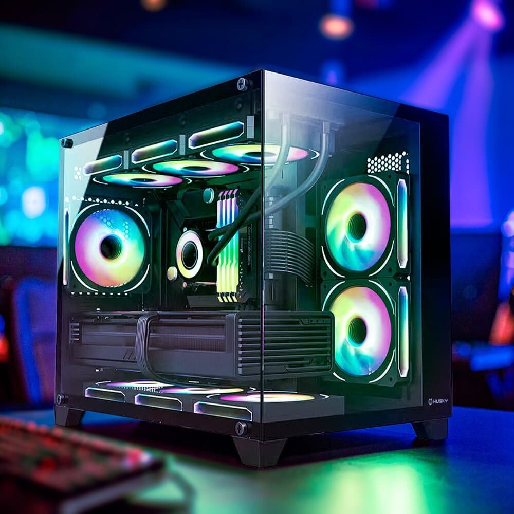 Gabinete Gamer Husky Dome 210, Mini Tower, M-ATX, Lateral e Frontal em Vidro, Sem FANs, Preto - HGN210PT Gabinete Gamer Husky Dome 210, Mini Tower, M-ATX, Lateral e Frontal em Vidro, Sem FANs, Preto - HGN210PT