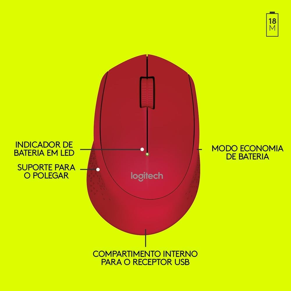 Mouse sem fio Logitech M280 com Conexão USB e Pilha Inclusa, Vermelho - 910-004286 Mouse sem fio Logitech M280 com Conexão USB e Pilha Inclusa, Vermelho - 910-004286