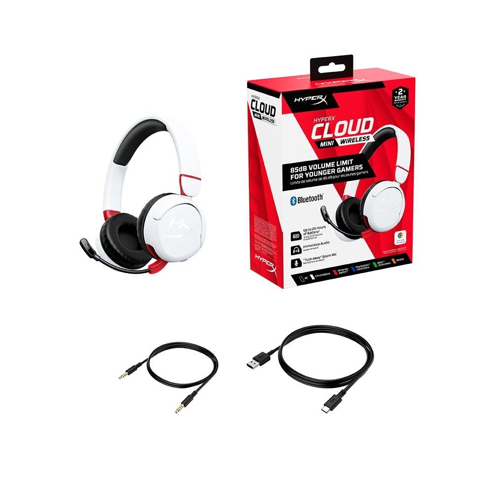 Headset Gamer Sem Fio Kids HyperX Cloud Mini, Bluetooth, Driver 30mm, USB-C, Branco - 7G8F2AA