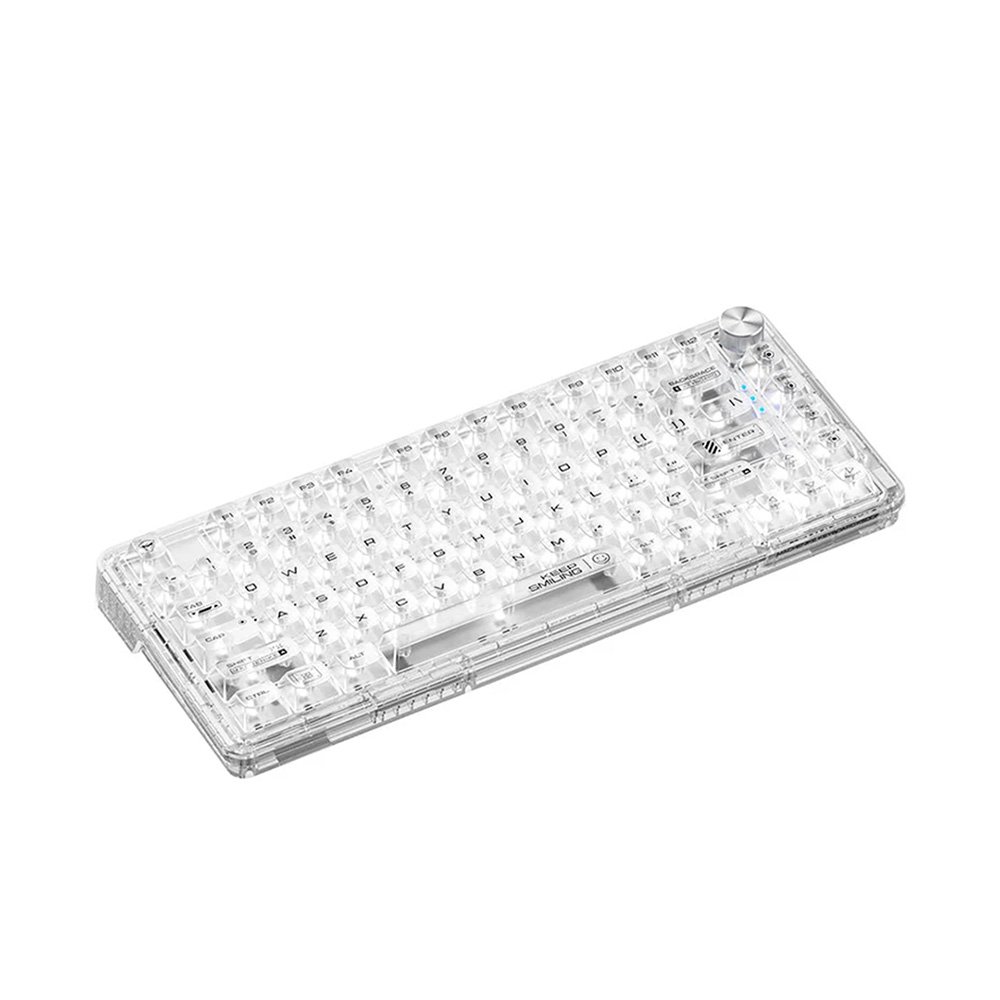 Teclado Mecânico Gamer Machenike K500f-B81 CRYSTAL, 75%, Switch Crystal Tátil Hot-Swappable, Branco Transpar4ente - K500F-B81 WH BX