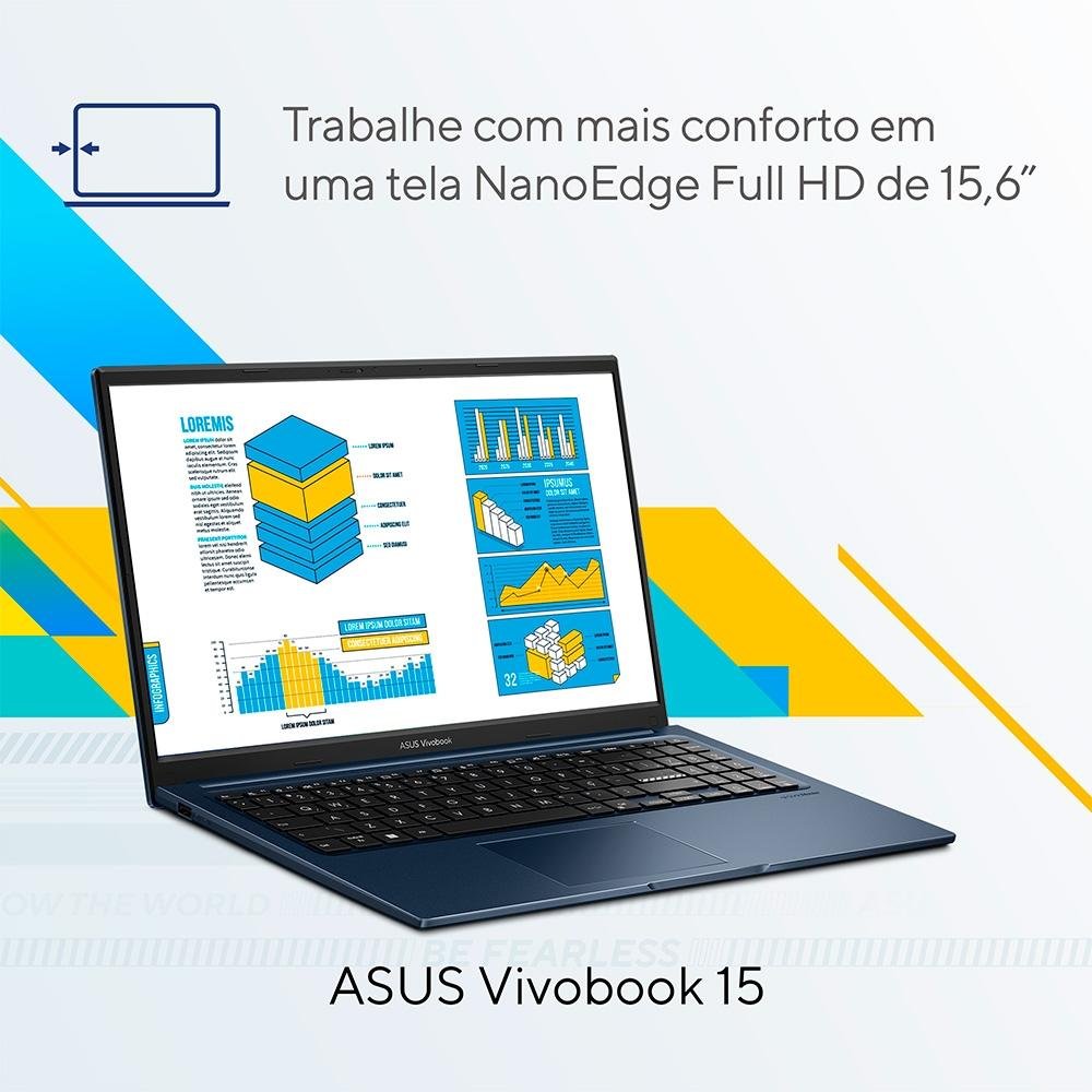 Notebook ASUS Vivobook 15, Intel Core i5 1235U, 8GB RAM, SSD 256GB, 15.6", KeepOS, Quiet Blue, X1504ZA-NJ982