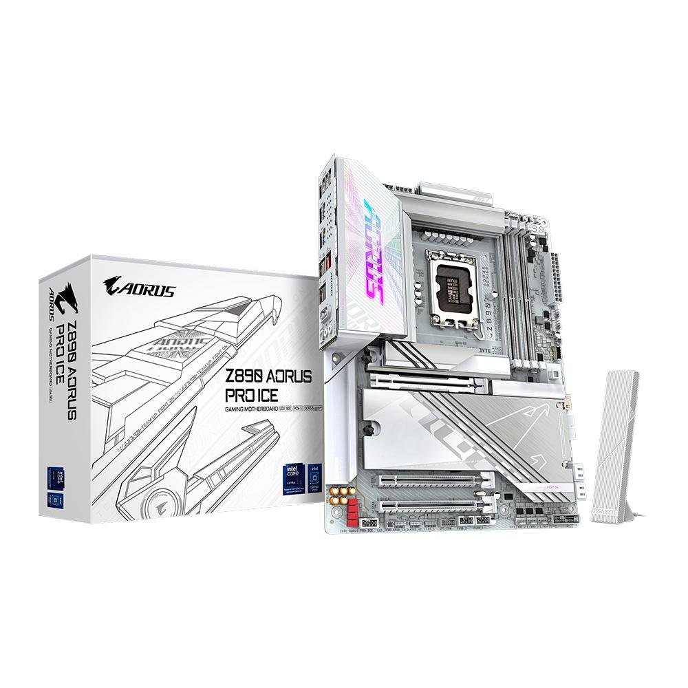Placa-Mãe Gigabyte Z890 AORUS PRO ICE, Intel, ATX, DDR5, RGB, Wi-Fi 7, Bluetooth, Branco- Z890 AORUS PRO ICE Placa-Mãe Gigabyte Z890 AORUS PRO ICE, Intel, ATX, DDR5, RGB, Wi-Fi 7, Bluetooth, Branco- Z890 AORUS PRO ICE