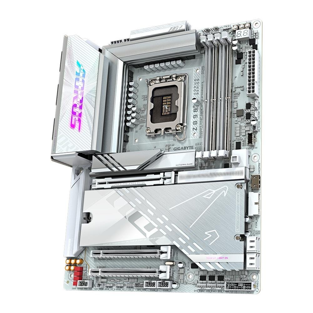 Placa-Mãe Gigabyte Z890 AORUS PRO ICE, Intel, ATX, DDR5, RGB, Wi-Fi 7, Bluetooth, Branco- Z890 AORUS PRO ICE Placa-Mãe Gigabyte Z890 AORUS PRO ICE, Intel, ATX, DDR5, RGB, Wi-Fi 7, Bluetooth, Branco- Z890 AORUS PRO ICE