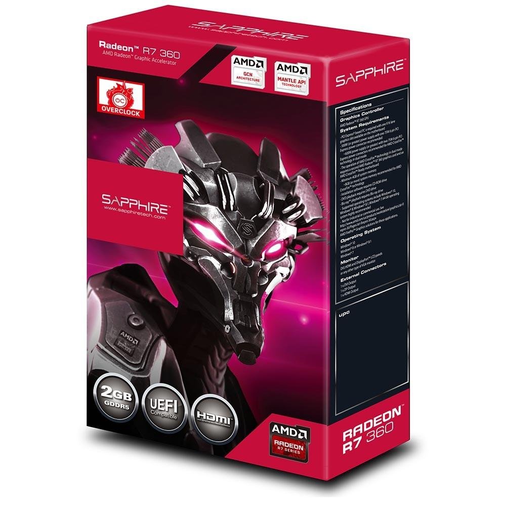 Placa de Video VGA Sapphire R7 360 2GB OC DDR5 11243-00-20G