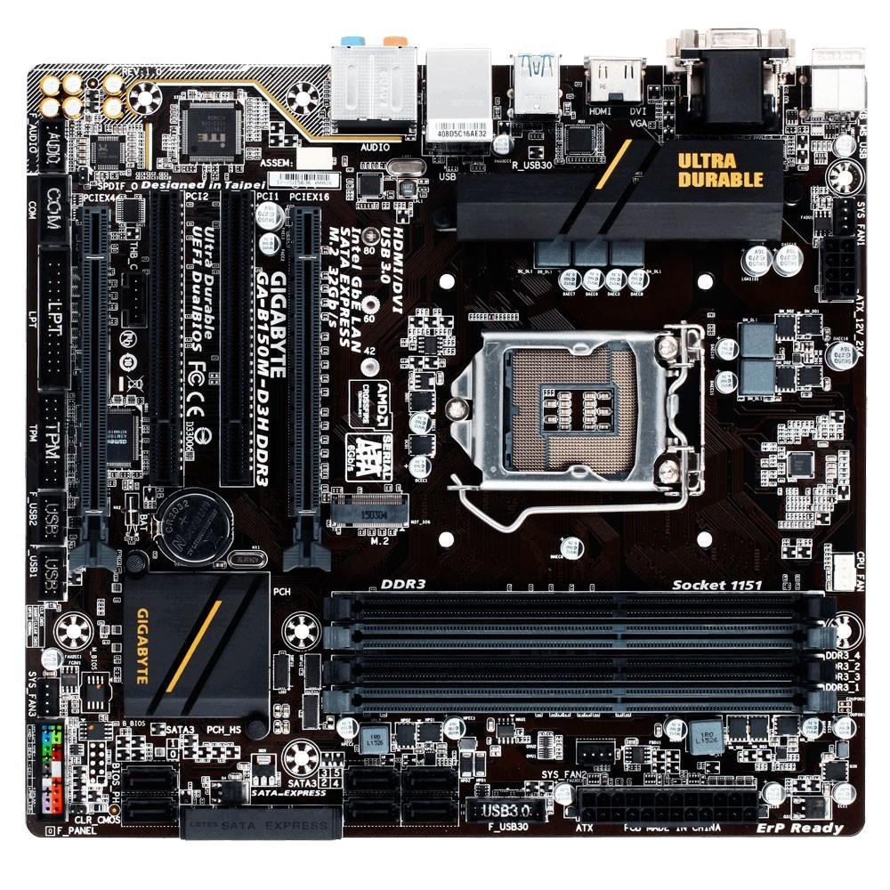 Placa-Mãe Gigabyte GA-B150M-D3H, Intel LGA 1151, mATX, DDR3