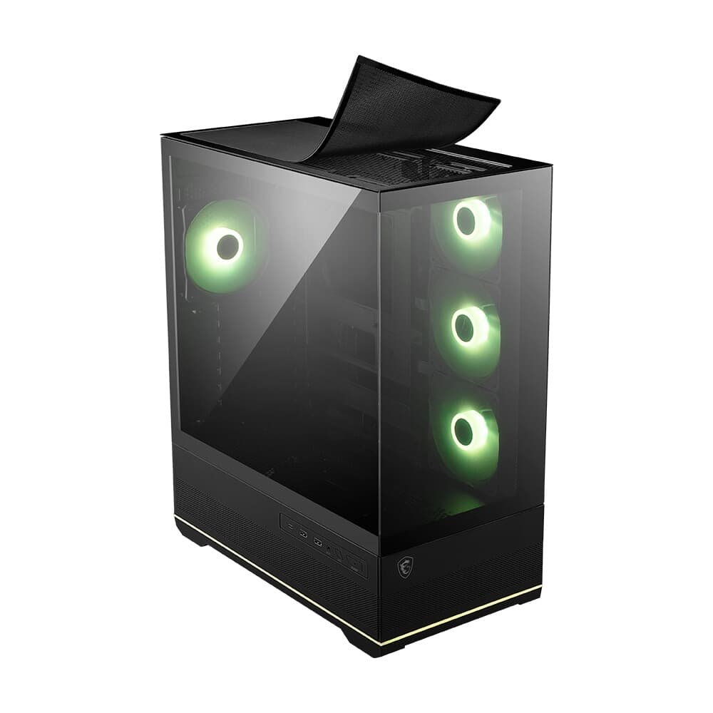 Gabinete Gamer MSI MAG Pano 110R PZ, Mid Tower, Lateral em Vidro, 4x FANs ARGB, M-ATX, Preto - PANO110RPZ