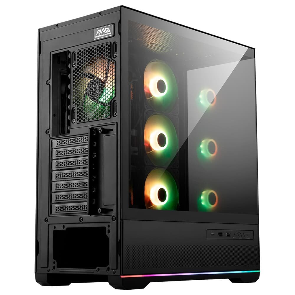 Gabinete Gamer MSI MAG Pano 110R PZ, Mid Tower, Lateral em Vidro, 4x FANs ARGB, M-ATX, Preto - PANO110RPZ