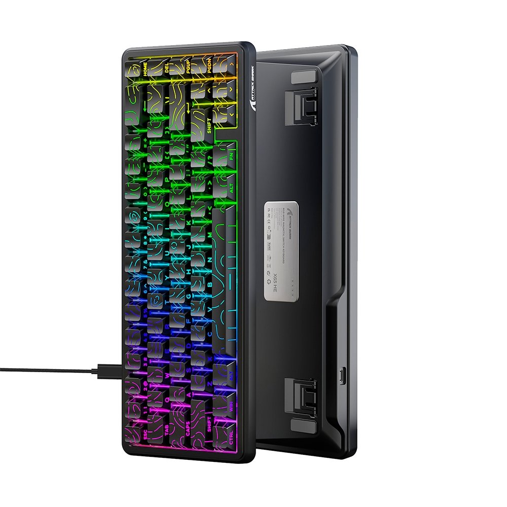 Teclado Magnético Gamer Attack Shark X65 HE, Rapid Trigger, 8000Hz, 0.01mm, Contour Line, Preto e Cinza - AS-X65HE-CL Teclado Magnético Gamer Attack Shark X65 HE, Rapid Trigger, 8000Hz, 0.01mm, Contour Line, Preto e Cinza - AS-X65HE-CL