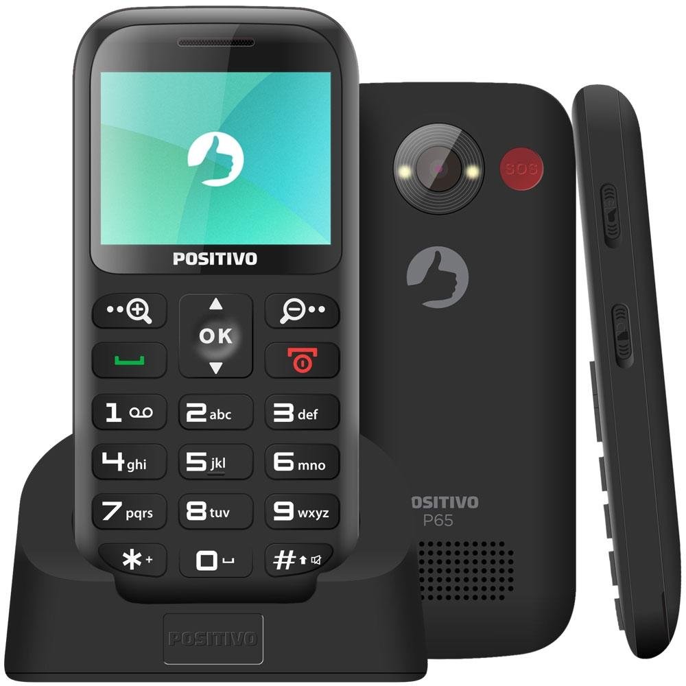 Celular Positivo P65, Tela 2.3´, Câmera com Flash, Rádio FM, Botão SOS, Dual Chip, Desbloqueado - Preto Celular Positivo P65, Tela 2.3´, Câmera com Flash, Rádio FM, Botão SOS, Dual Chip, Desbloqueado - Preto