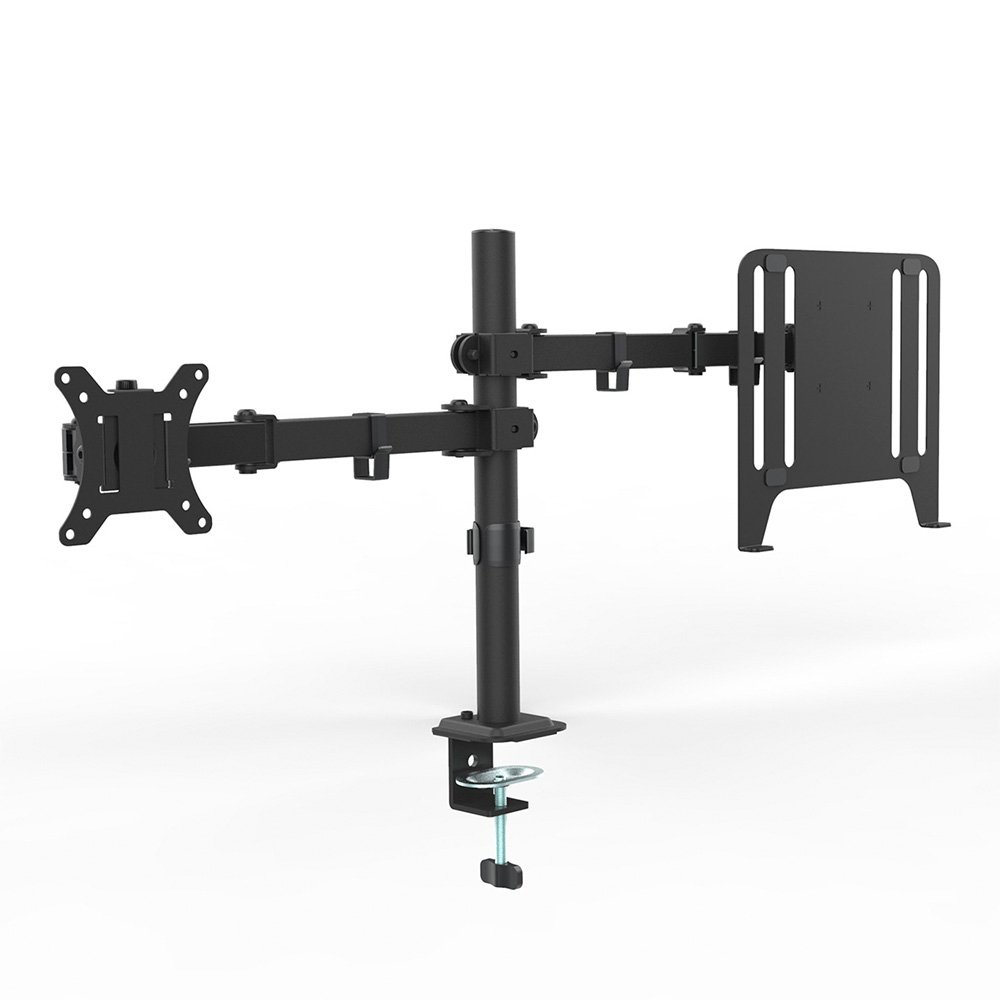 Suporte de Mesa Articulado para Monitor de 13" a 32" com Bandeja para Notebook Ergofirst, Ajuste de Inclinação, Altura, Preto - G01-C2M2