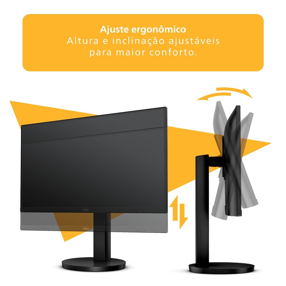 Monitor AOC 22", Full HD, 75Hz, VA, HDMI e VGA, Ângulo Ajustável, Altura Ajustável, Preto - 22B3HMF