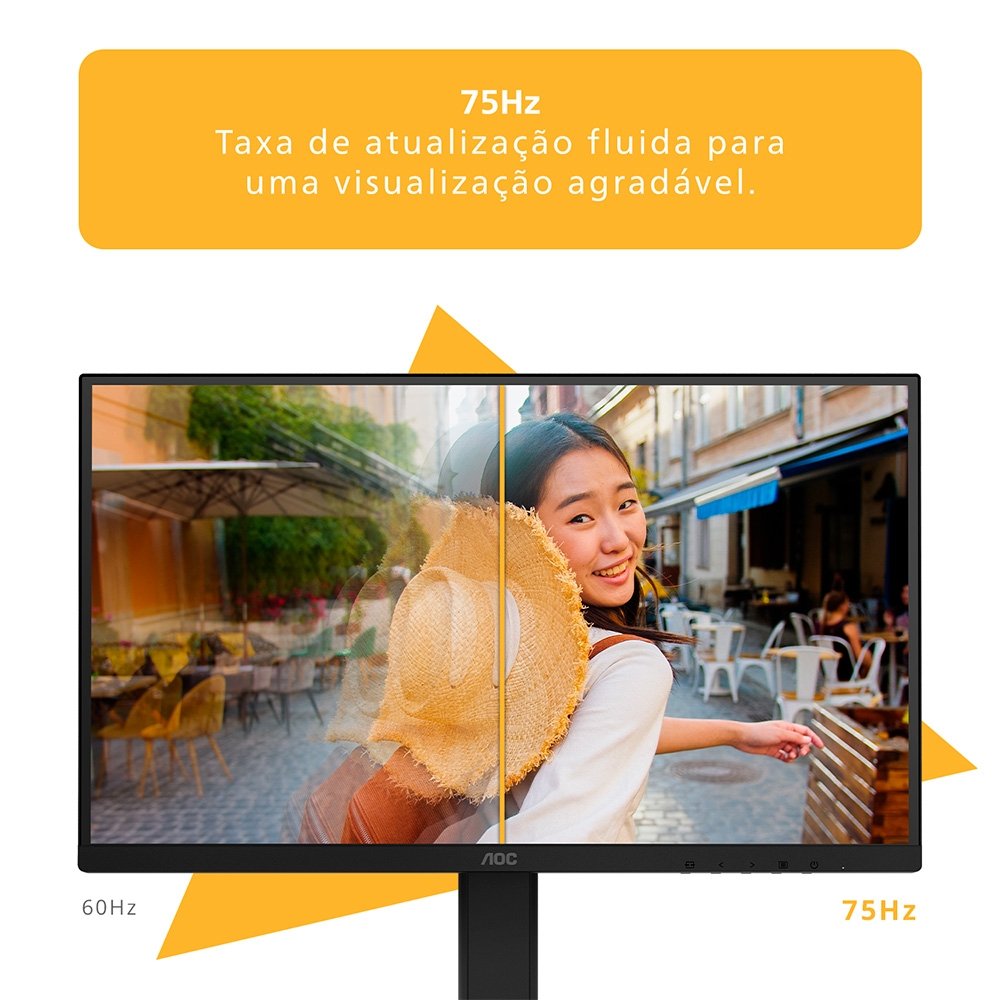 Monitor AOC 22", Full HD, 75Hz, VA, HDMI e VGA, Ângulo Ajustável, Altura Ajustável, Preto - 22B3HMF
