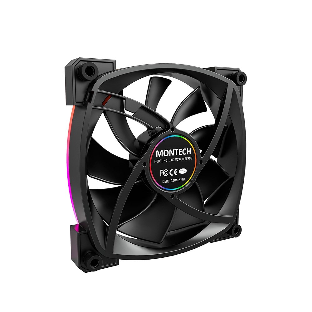 Kit com 3 Ventoinhas Montech AX120, 120mm, PWM, ARGB, Preto - AX120 PWM Black 3 in 1