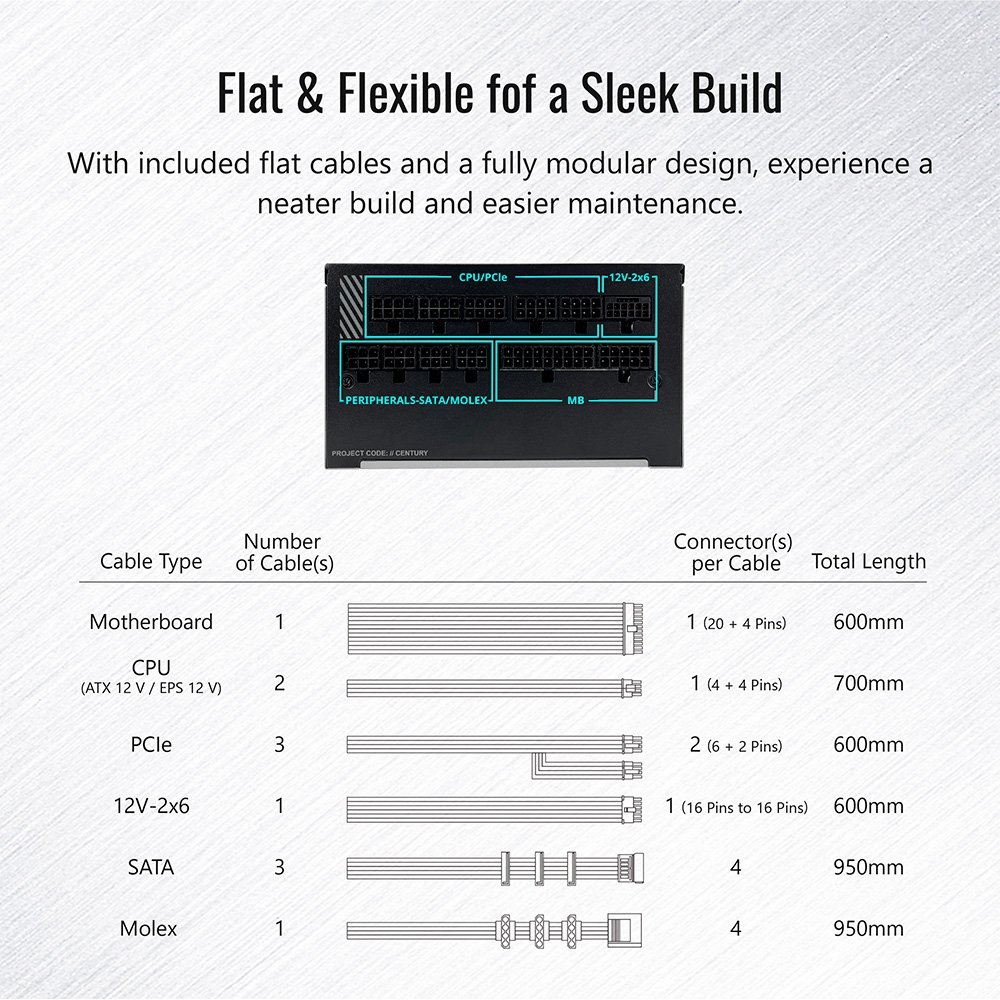 Fonte Montech Century II 1200W ATX 3.1 | KaBuM!