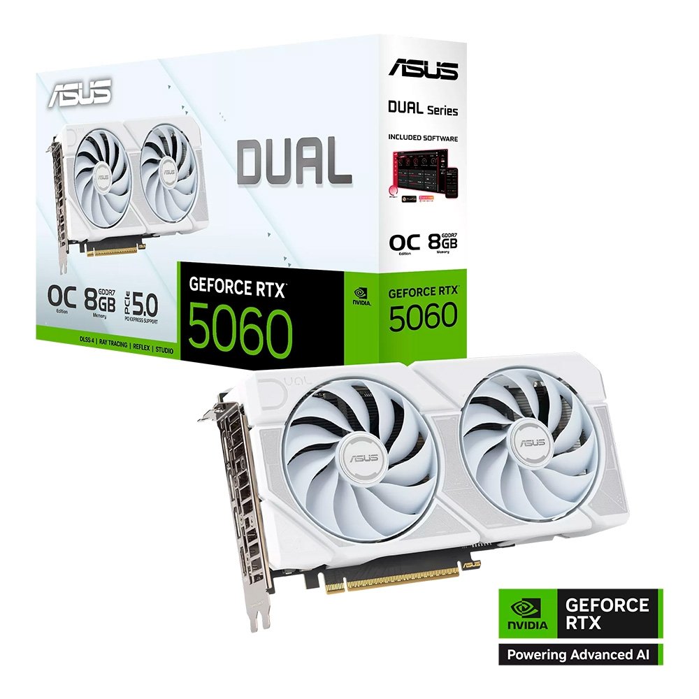 RTX 5060 ASUS Dual OC 8GB GDDR7 Branca | KaBuM!