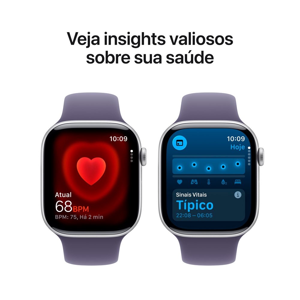 Apple Watch Series 11 GPS, Caixa Prateada de Alumínio de 46 mm, Pulseira esportiva roxo-névoa, Tamanho M/G - MEVA4AM/A