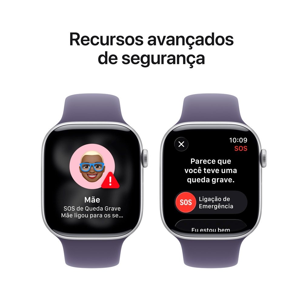 Apple Watch Series 11 GPS, Caixa Prateada de Alumínio de 46 mm, Pulseira esportiva roxo-névoa, Tamanho M/G - MEVA4AM/A