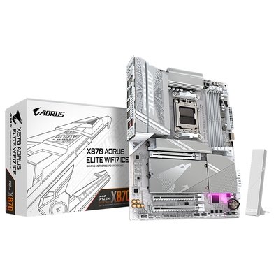 Placa-Mãe Gigabyte X870 AORUS ELITE WF7 ICE, AM5, ATX, DDR5, PCIe 5.0, RGB, Wi-Fi 7, Bluetooth, Branco - X870 A ELITE WF7 ICE