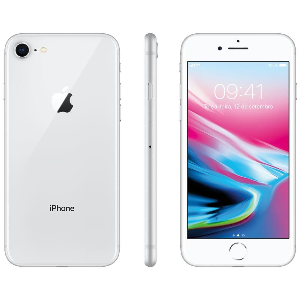 iPhone 8 Prateado, 64GB - MQ6H2 | KaBuM!