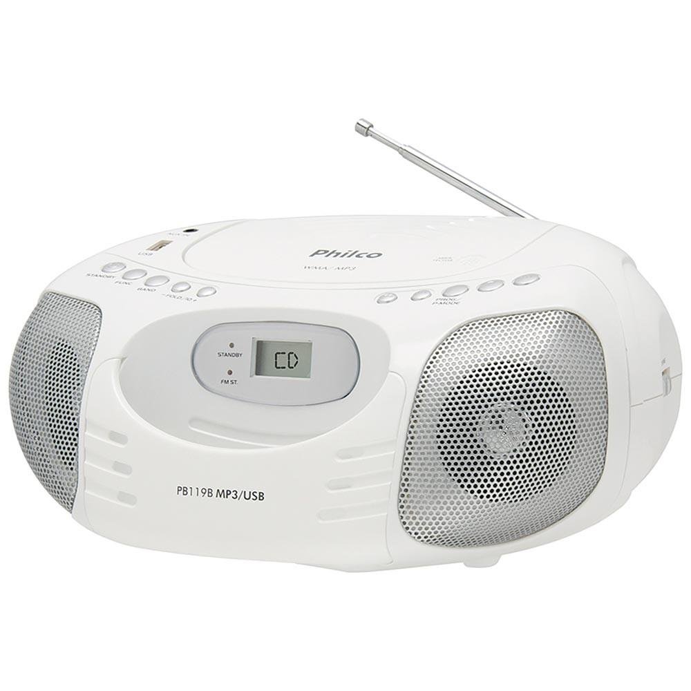 Rádio Portátil Philco - CD, MP3, USB, Aux. e FM 5W RMS Bivolt Branco - PB119B 056603111 Rádio Portátil Philco - CD, MP3, USB, Aux. e FM 5W RMS Bivolt Branco - PB119B 056603111